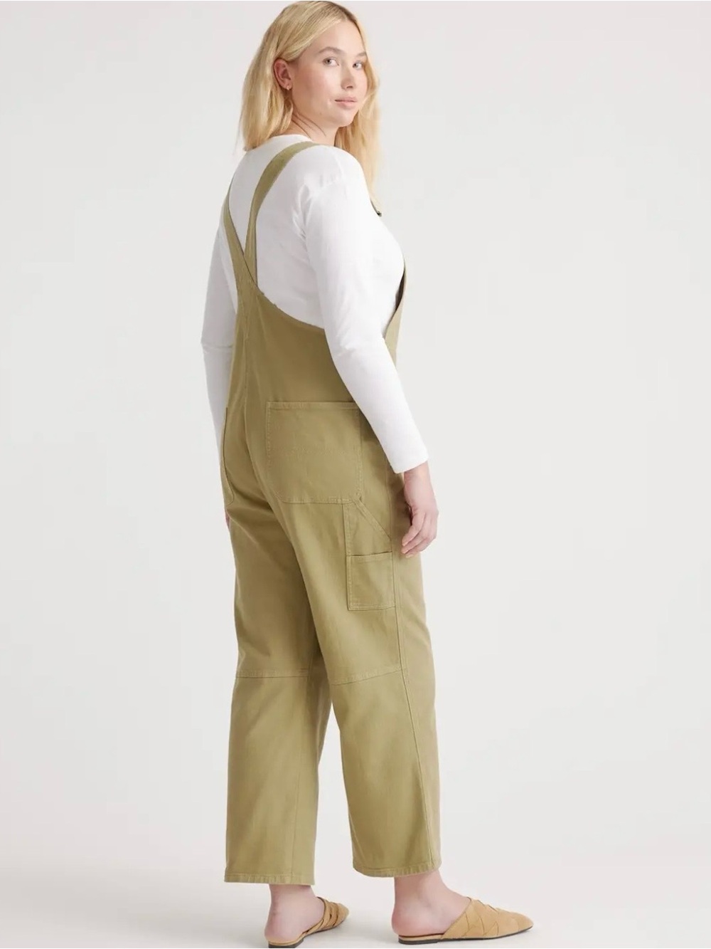 Quince Organic Stretch Cotton Twill Relaxed Overalls in Olive - Picture 2 of 16